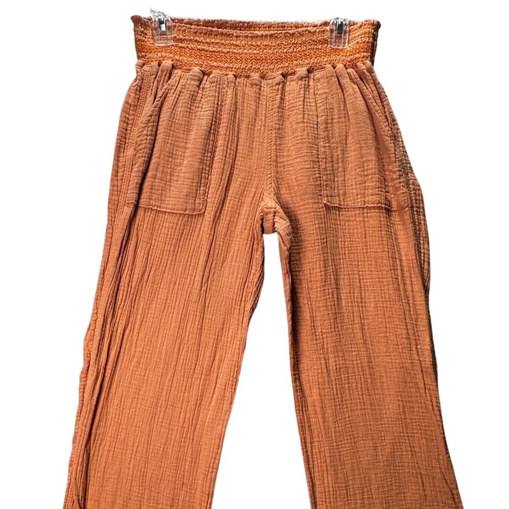 Sincerely Jules Womens Rust Orange Cotton Gauze Wide Leg Smocked Pants Large